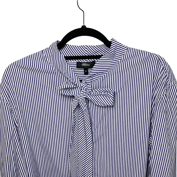 THEORY Weekender Cotton Tie Neck Striper SHirt - Picture 3 of 8